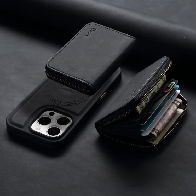For iPhone 15 Pro Max Denior D26 Skin Feel MagSafe Zipper Bag Leather Phone Case(Black) - iPhone 15 Pro Max Cases by Denior | Online Shopping UK | buy2fix