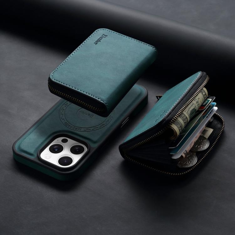 For iPhone 15 Pro Denior D26 Skin Feel MagSafe Zipper Bag Leather Phone Case(Blue) - iPhone 15 Pro Cases by Denior | Online Shopping UK | buy2fix