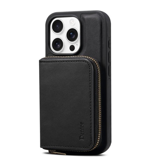 For iPhone 14 Pro Max Denior D26 Skin Feel MagSafe Zipper Bag Leather Phone Case(Black) - iPhone 14 Pro Max Cases by Denior | Online Shopping UK | buy2fix