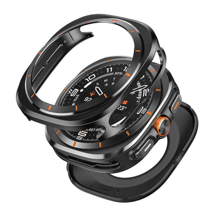 For Samsung Galaxy Watch Ultra 47mm Aluminum Alloy Metal PC Watch Protective Case(Black Orange) - Watch Cases by buy2fix | Online Shopping UK | buy2fix