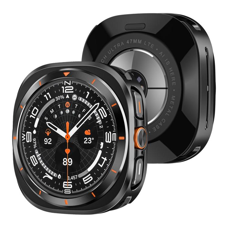 For Samsung Galaxy Watch Ultra 47mm Aluminum Alloy Metal PC Watch Protective Case(Black Orange) - Watch Cases by buy2fix | Online Shopping UK | buy2fix