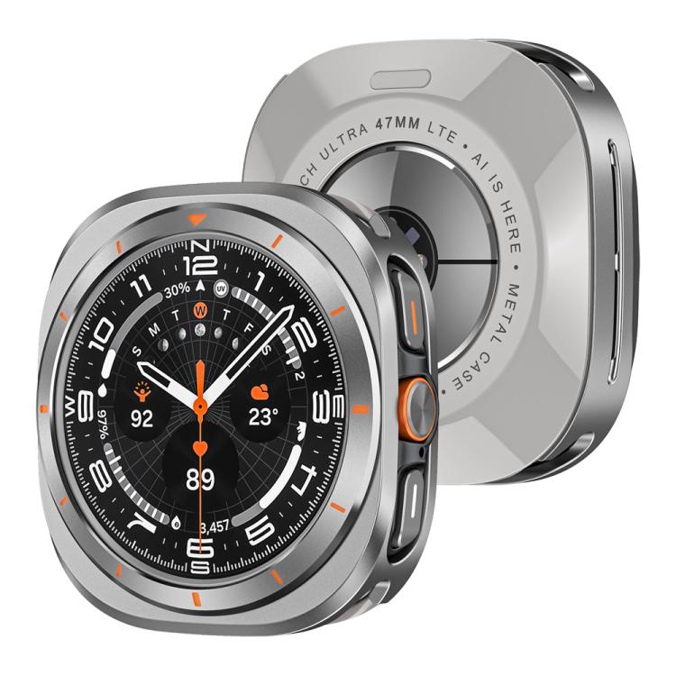 For Samsung Galaxy Watch Ultra 47mm / Ultra 2025 Aluminum Alloy Metal PC Watch Protective Cover(Grey Orange) - Watch Cases by buy2fix | Online Shopping UK | buy2fix