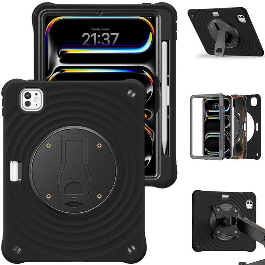 For iPad Pro 11 2024 Holder Silicone Hybrid PC Tablet Case(Black) - iPad Pro 11 2024 Cases by buy2fix | Online Shopping UK | buy2fix