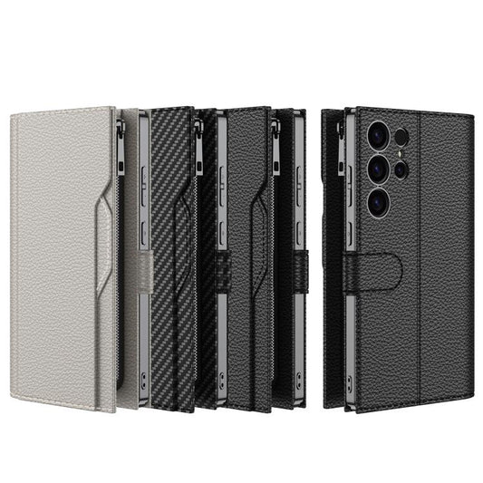 For Samsung Galaxy S24 Ultra 5G GKK Plating Wallet Leather Phone Case(Carbon Fiber Texture) - Galaxy S24 Ultra 5G Cases by GKK | Online Shopping UK | buy2fix