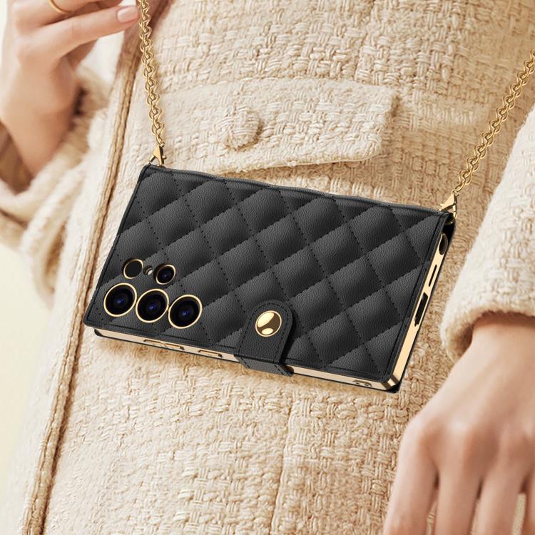 For Samsung Galaxy S24 Ultra 5G GKK Plating Diamond Texture Leather Phone Case With Crossbody Chain(Matcha Green) - Galaxy S24 Ultra 5G Cases by GKK | Online Shopping UK | buy2fix