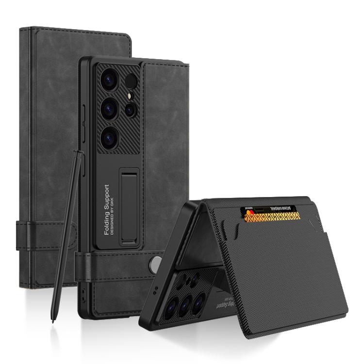 For Samsung Galaxy S25 Ultra 5G GKK Flip Wallet Leather Phone Case, Frosted Series, Not Included Pen(Frosted Black) - Galaxy S25 Ultra 5G Cases by GKK | Online Shopping UK | buy2fix