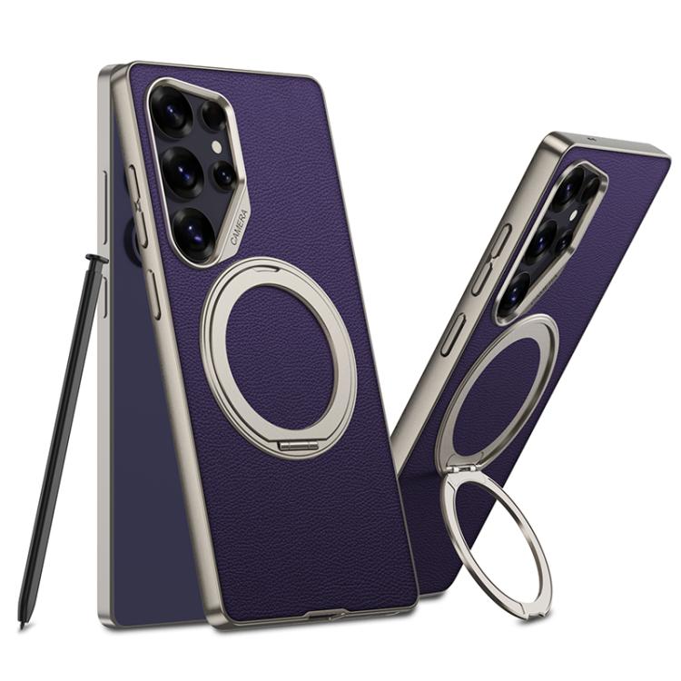 For Samsung Galaxy S25 Ultra 5G GKK Metal Paint Skin Feel Leather Phone Case With Magnetic Rotating Holder, Not Included Pen(Purple) - Galaxy S25 Ultra 5G Cases by GKK | Online Shopping UK | buy2fix