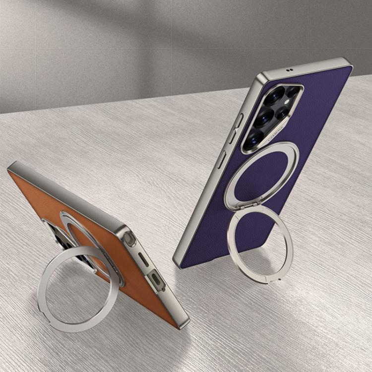 For Samsung Galaxy S25 Ultra 5G GKK Metal Paint Skin Feel Leather Phone Case With Magnetic Rotating Holder, Not Included Pen(Purple) - Galaxy S25 Ultra 5G Cases by GKK | Online Shopping UK | buy2fix