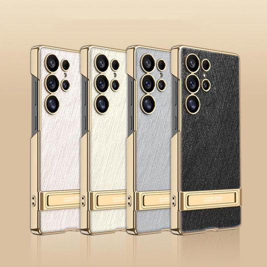 For Samsung Galaxy S24 Ultra 5G GKK Triumph Ultra-Thin Plain Leather Silver Brocade Phone Case with Holder(Silver Brocade Grey) - Galaxy S24 Ultra 5G Cases by GKK | Online Shopping UK | buy2fix