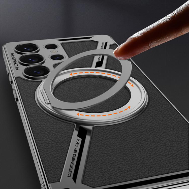 For Samsung Galaxy S25 Ultra 5G GKK Electroplating Leather Z-Shape Disassemble MagSafe Phone Case, Not Included Pen(Black) - Galaxy S25 Ultra 5G Cases by GKK | Online Shopping UK | buy2fix