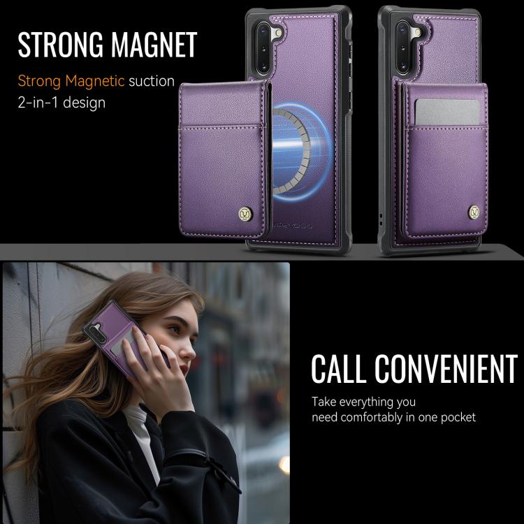 For Samsung Galaxy Note10+ JEEHOOD J06 British Style RFID MagSafe Card Bag PU Phone Case(Purple) - Galaxy Phone Cases by JEEHOOD | Online Shopping UK | buy2fix