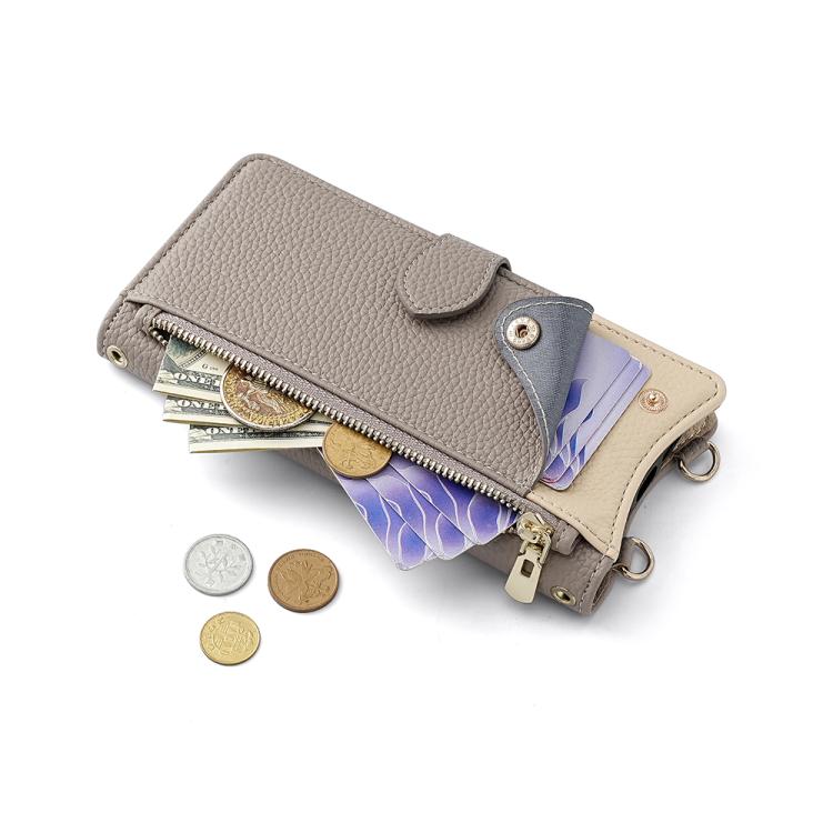For iPhone 16 Pro Crossbody Chain Fishtail Litchi Leather Phone Case(Grey) - iPhone 16 Pro Cases by buy2fix | Online Shopping UK | buy2fix