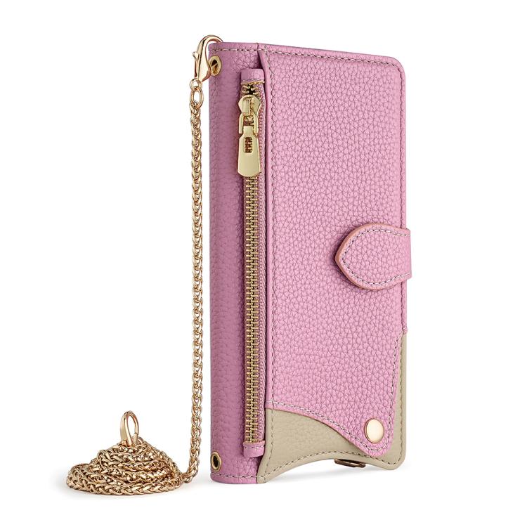 For iPhone 16 Pro Crossbody Chain Fishtail Litchi Leather Phone Case(Pink) - iPhone 16 Pro Cases by buy2fix | Online Shopping UK | buy2fix