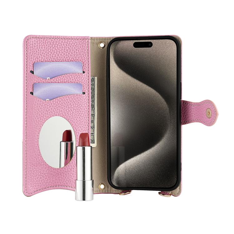 For iPhone 16 Pro Crossbody Chain Fishtail Litchi Leather Phone Case(Pink) - iPhone 16 Pro Cases by buy2fix | Online Shopping UK | buy2fix