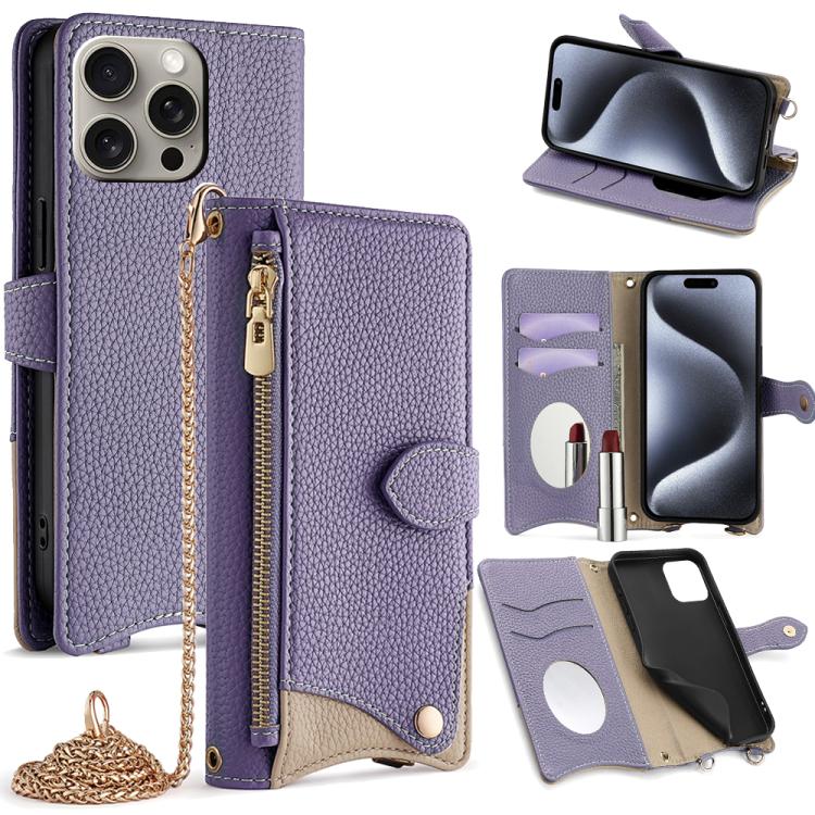 For iPhone 16 Pro Crossbody Chain Fishtail Litchi Leather Phone Case(Purple) - iPhone 16 Pro Cases by buy2fix | Online Shopping UK | buy2fix