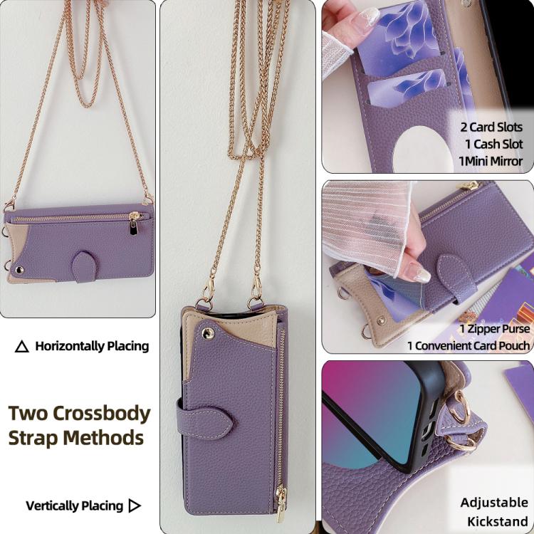 For iPhone 16 Pro Crossbody Chain Fishtail Litchi Leather Phone Case(Purple) - iPhone 16 Pro Cases by buy2fix | Online Shopping UK | buy2fix