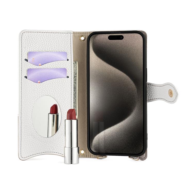 For iPhone 16 Pro Crossbody Chain Fishtail Litchi Leather Phone Case(White) - iPhone 16 Pro Cases by buy2fix | Online Shopping UK | buy2fix