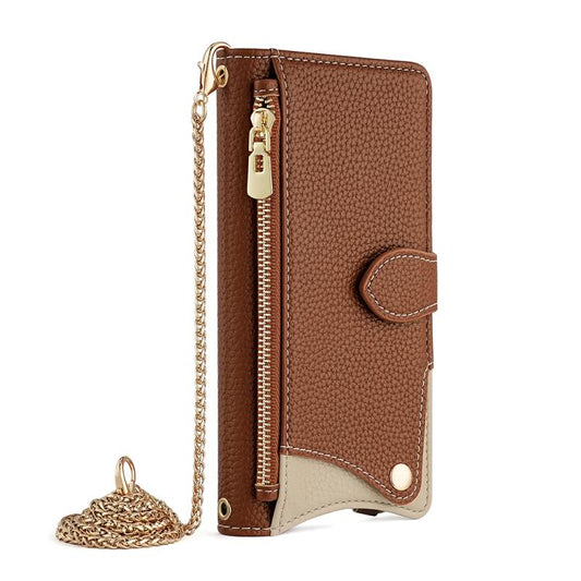 For iPhone 16 Plus Crossbody Chain Fishtail Litchi Leather Phone Case(Brown) - iPhone 16 Plus Cases by buy2fix | Online Shopping UK | buy2fix
