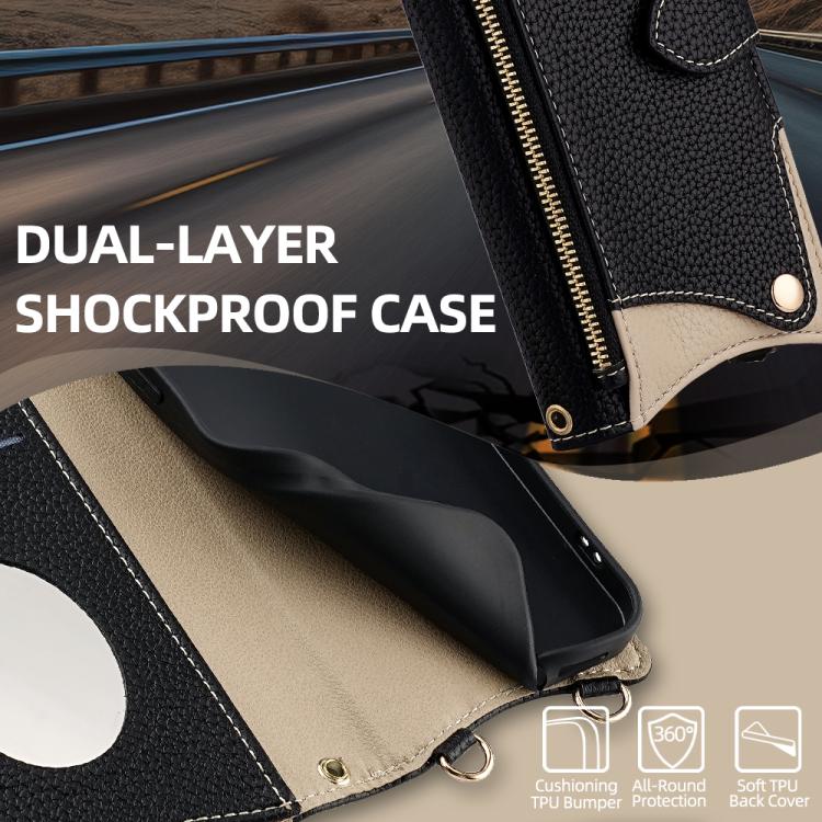 For iPhone 12 / 12 Pro Crossbody Chain Fishtail Litchi Leather Phone Case(Black) - iPhone 12 / 12 Pro Cases by buy2fix | Online Shopping UK | buy2fix