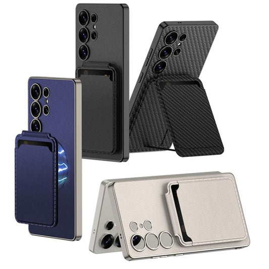 For Samsung Galaxy S25 Ultra 5G GKK Metal Paint Skin Feel Leather Crad Bag MagSafe Phone Case With Holder(Mountain Gray) - Galaxy S25 Ultra 5G Cases by GKK | Online Shopping UK | buy2fix