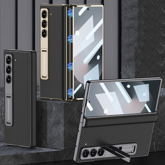 For Samsung Galaxy Z Fold6 GKK Integrated Magnetic Phantom Leather Hinge Phone Case with Holder(Black) - Galaxy Z Fold6 5G Cases by GKK | Online Shopping UK | buy2fix