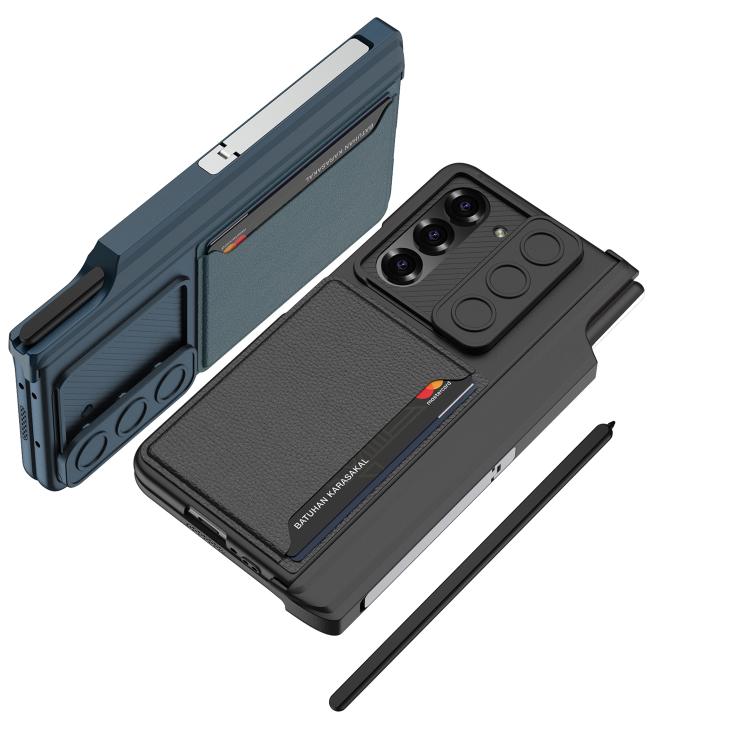 For Samsung Galaxy Z Fold6 GKK Integrated Magnetic Folding Hinge Sliding Lens Cover Card Bag Phone Case with Pen Slots(Black) - Galaxy Z Fold6 5G Cases by GKK | Online Shopping UK | buy2fix