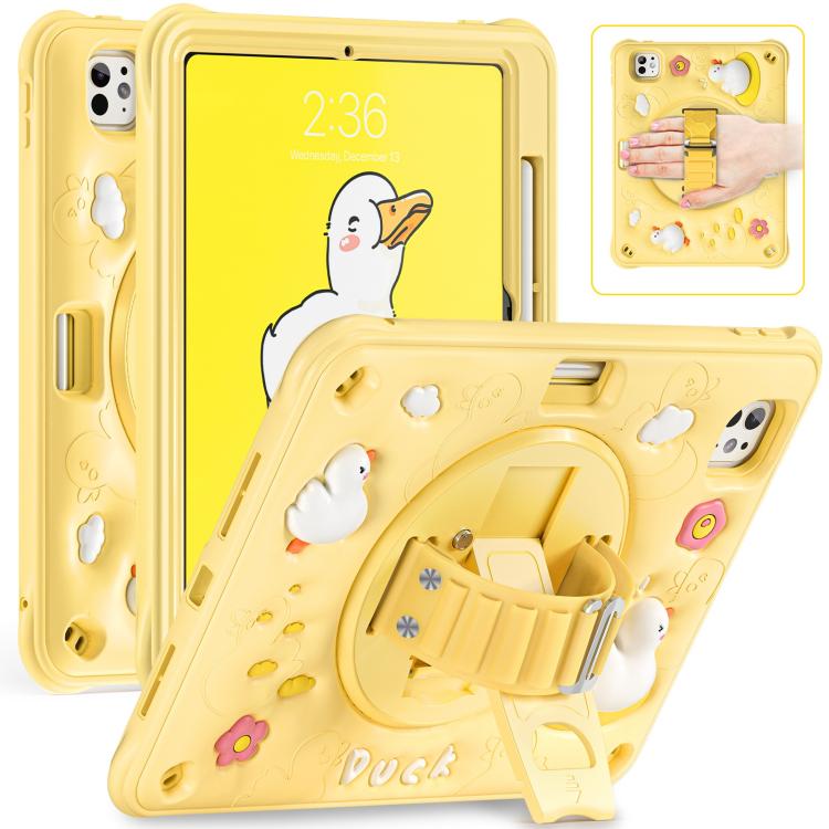 For iPad Pro 11 2024 Duck Rotation Kickstand Silicone Hybrid PC Tablet Case(Yellow) - iPad Pro 11 2024 Cases by buy2fix | Online Shopping UK | buy2fix