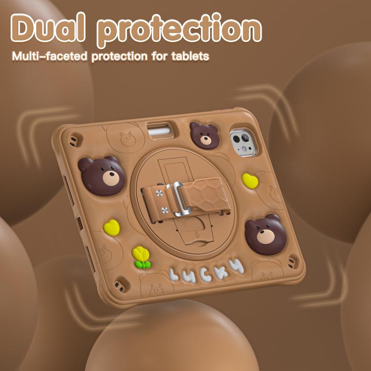 For iPad Pro 11 2024 Bear Rotation Kickstand Silicone Hybrid PC Tablet Case(Brown) - iPad Pro 11 2024 Cases by buy2fix | Online Shopping UK | buy2fix