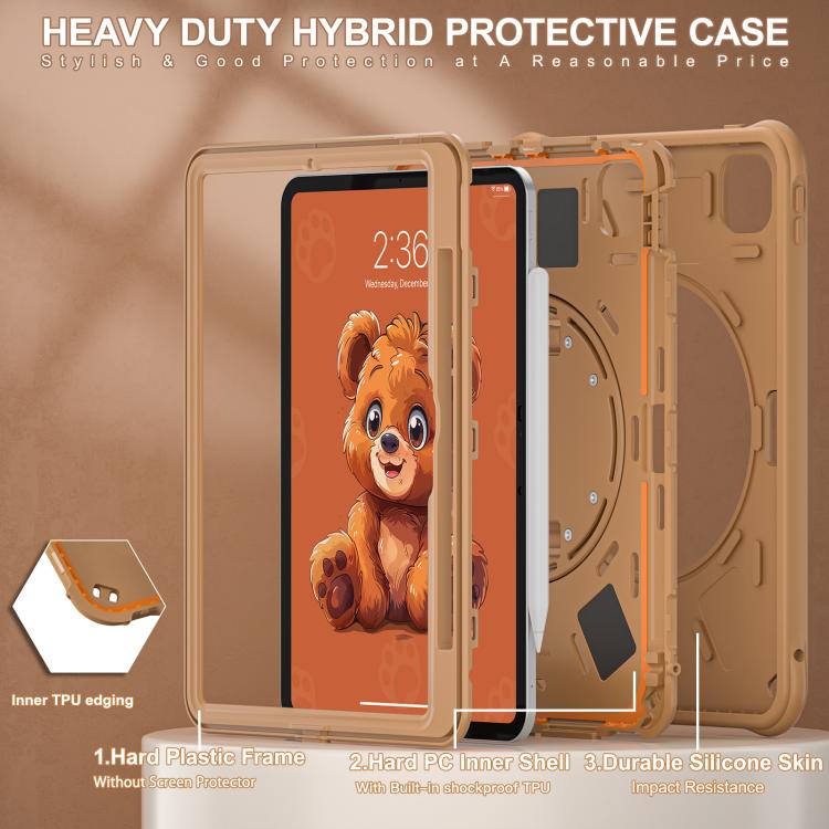 For iPad Pro 11 2024 Bear Rotation Kickstand Silicone Hybrid PC Tablet Case(Brown) - iPad Pro 11 2024 Cases by buy2fix | Online Shopping UK | buy2fix
