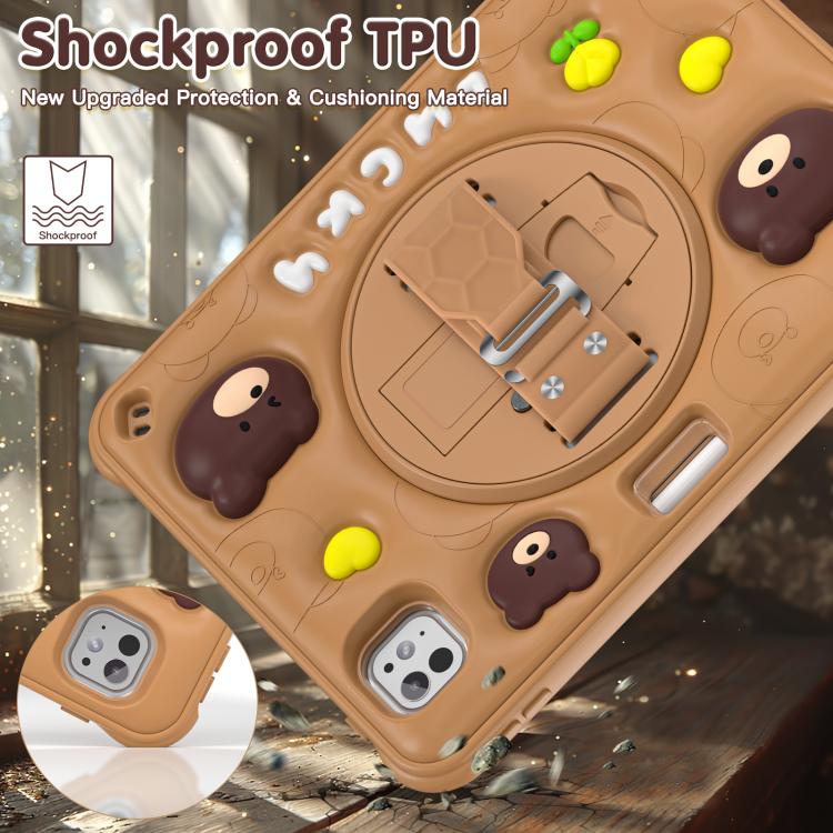 For iPad Pro 11 2024 Bear Rotation Kickstand Silicone Hybrid PC Tablet Case(Brown) - iPad Pro 11 2024 Cases by buy2fix | Online Shopping UK | buy2fix
