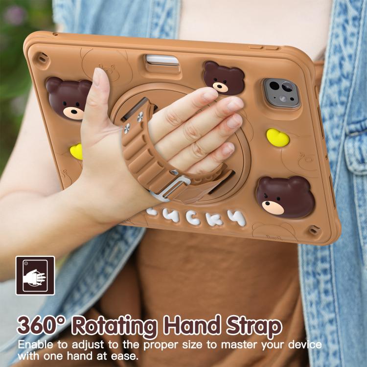 For iPad Pro 11 2024 Bear Rotation Kickstand Silicone Hybrid PC Tablet Case(Brown) - iPad Pro 11 2024 Cases by buy2fix | Online Shopping UK | buy2fix