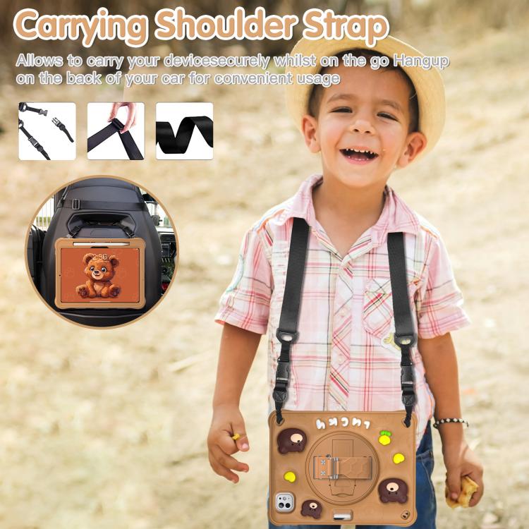 For iPad Pro 11 2024 Bear Rotation Kickstand Silicone Hybrid PC Tablet Case(Brown) - iPad Pro 11 2024 Cases by buy2fix | Online Shopping UK | buy2fix