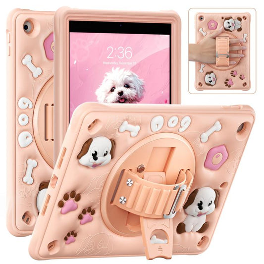 For iPad 10.2 2021 / 2020 / 2019 Dog Rotation Kickstand Silicone Hybrid PC Tablet Case(Pink) - iPad 10.2 Cases by buy2fix | Online Shopping UK | buy2fix