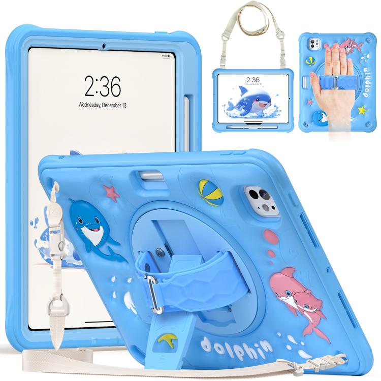 For iPad Pro 11 2024 Dolphin Rotation Kickstand Silicone Hybrid PC Tablet Case(Blue) - iPad Pro 11 2024 Cases by buy2fix | Online Shopping UK | buy2fix