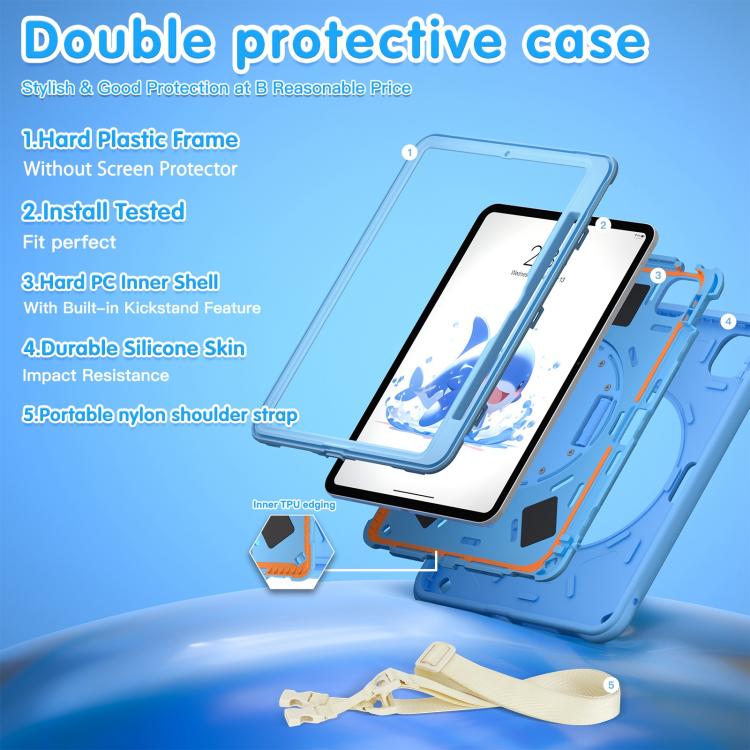 For iPad Pro 11 2024 Dolphin Rotation Kickstand Silicone Hybrid PC Tablet Case(Blue) - iPad Pro 11 2024 Cases by buy2fix | Online Shopping UK | buy2fix