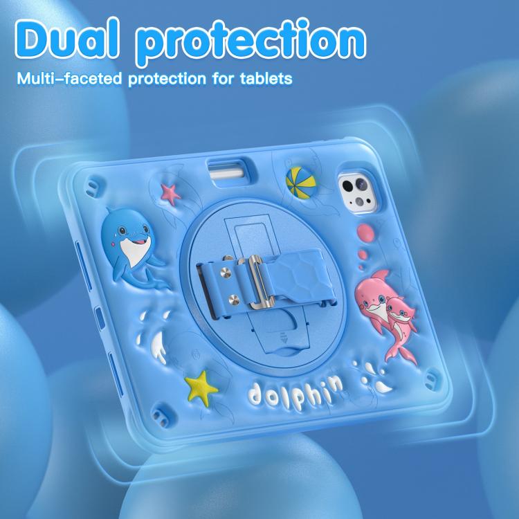 For iPad Pro 11 2024 Dolphin Rotation Kickstand Silicone Hybrid PC Tablet Case(Blue) - iPad Pro 11 2024 Cases by buy2fix | Online Shopping UK | buy2fix