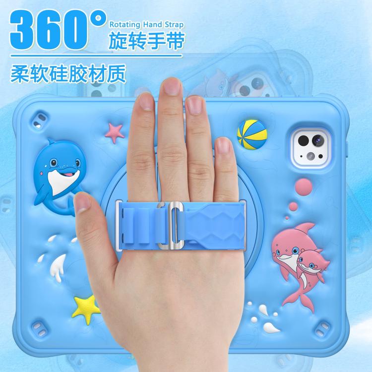 For iPad Pro 11 2024 Dolphin Rotation Kickstand Silicone Hybrid PC Tablet Case(Blue) - iPad Pro 11 2024 Cases by buy2fix | Online Shopping UK | buy2fix