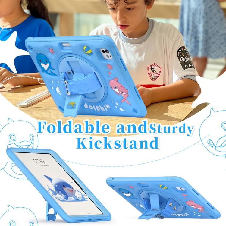 For iPad Pro 11 2024 Dolphin Rotation Kickstand Silicone Hybrid PC Tablet Case(Blue) - iPad Pro 11 2024 Cases by buy2fix | Online Shopping UK | buy2fix