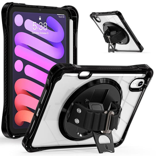 For iPad mini 2024 / mini 6 Rotation Grip Holder TPU Hybrid Clear PC Tablet Case(Black) - iPad mini 2024 Cases by buy2fix | Online Shopping UK | buy2fix