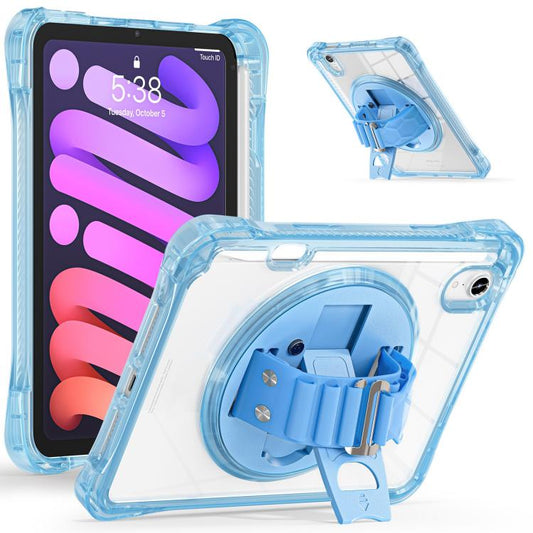 For iPad mini 2024 / mini 6 Rotation Grip Holder TPU Hybrid Clear PC Tablet Case(Light Blue) - iPad mini 2024 Cases by buy2fix | Online Shopping UK | buy2fix
