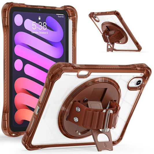 For iPad mini 2024 / mini 6 Rotation Grip Holder TPU Hybrid Clear PC Tablet Case(Chocolate) - iPad mini 2024 Cases by buy2fix | Online Shopping UK | buy2fix