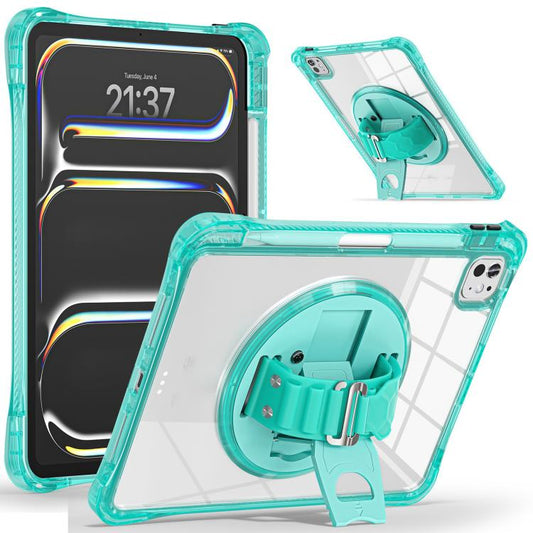 For iPad Pro 13 2024 Rotation Grip Holder TPU Hybrid Clear PC Tablet Case(Light Green) - iPad Pro 13 2024 Cases by buy2fix | Online Shopping UK | buy2fix
