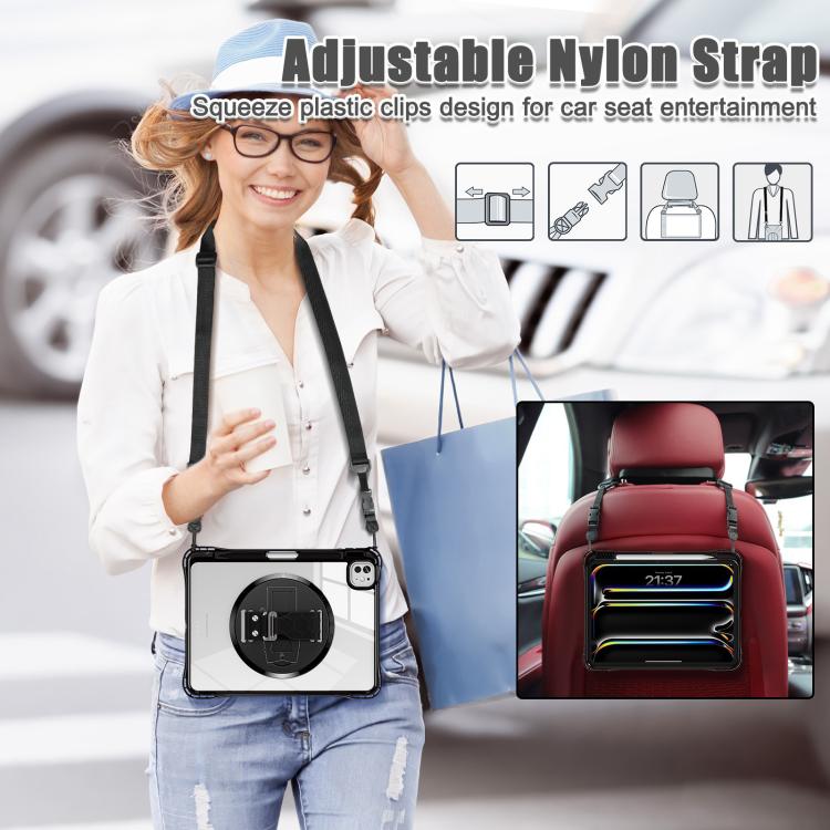 For iPad Pro 11 2024 Rotation Grip Holder TPU Hybrid Clear PC Tablet Case(Black) - iPad Pro 11 2024 Cases by buy2fix | Online Shopping UK | buy2fix