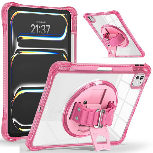 For iPad Pro 11 2024 Rotation Grip Holder TPU Hybrid Clear PC Tablet Case(Red Rose) - iPad Pro 11 2024 Cases by buy2fix | Online Shopping UK | buy2fix