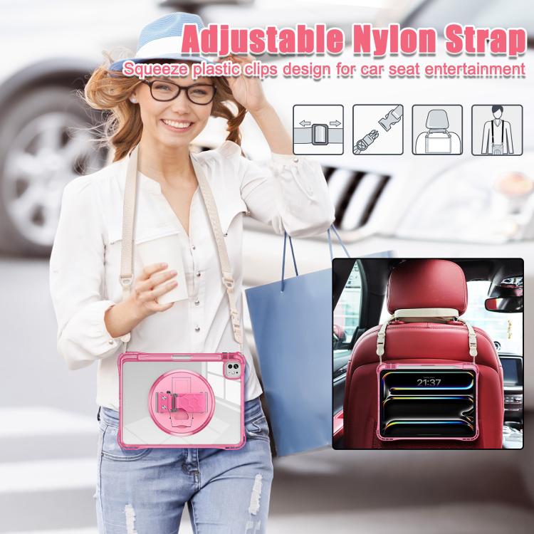 For iPad Pro 11 2024 Rotation Grip Holder TPU Hybrid Clear PC Tablet Case(Red Rose) - iPad Pro 11 2024 Cases by buy2fix | Online Shopping UK | buy2fix