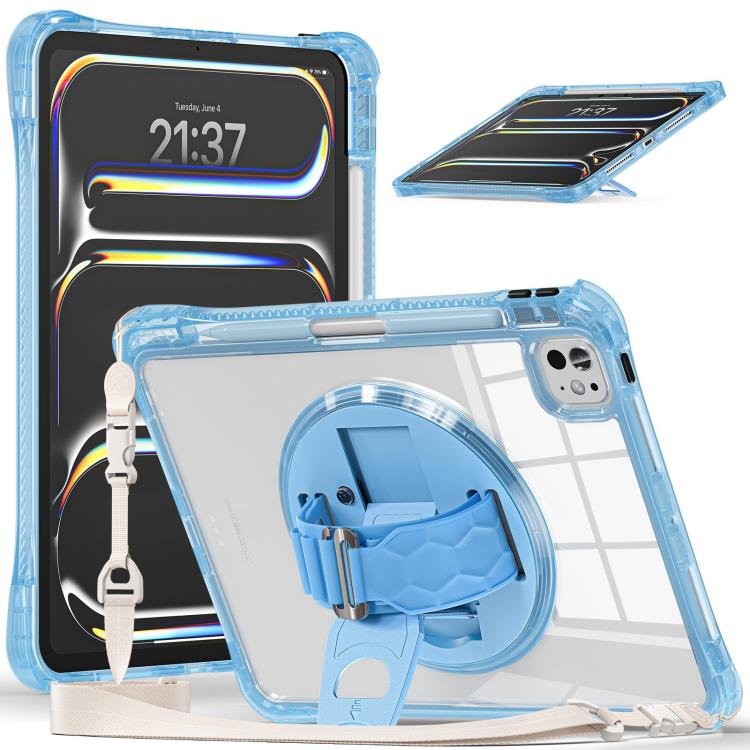 For iPad Pro 11 2024 Rotation Grip Holder TPU Hybrid Clear PC Tablet Case(Light Blue) - iPad Pro 11 2024 Cases by buy2fix | Online Shopping UK | buy2fix