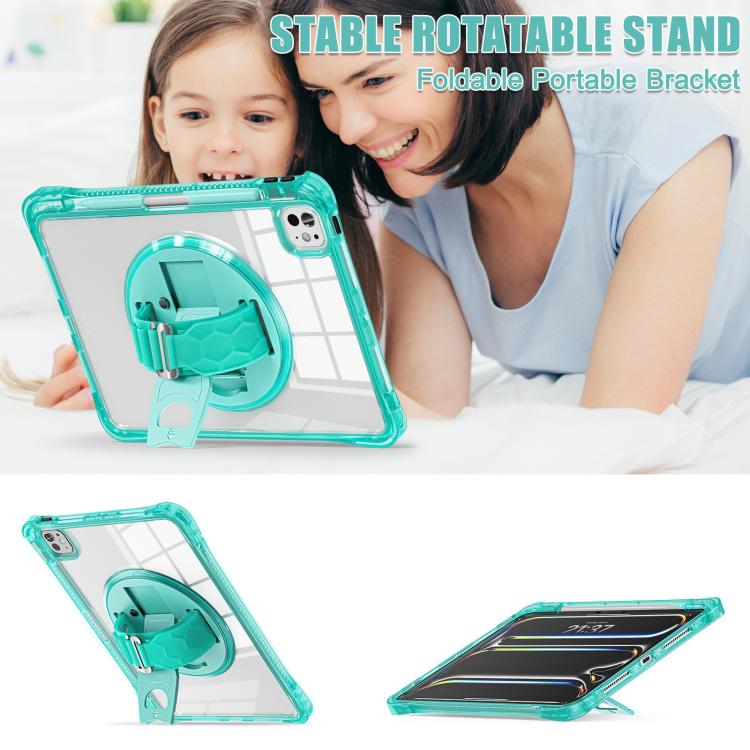 For iPad Pro 11 2024 Rotation Grip Holder TPU Hybrid Clear PC Tablet Case(Light Green) - iPad Pro 11 2024 Cases by buy2fix | Online Shopping UK | buy2fix