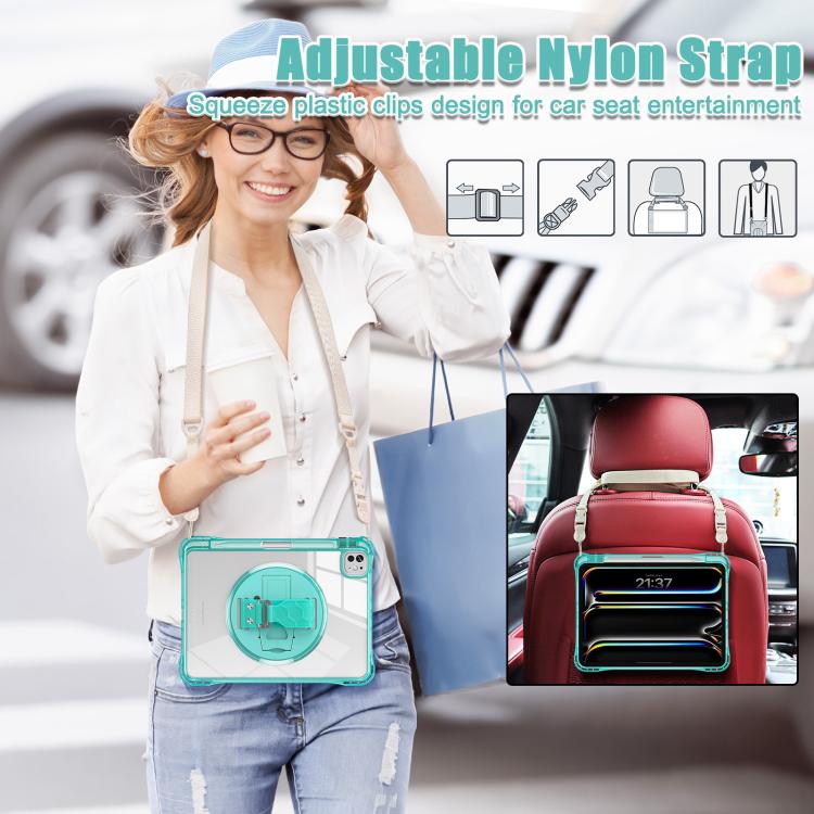 For iPad Pro 11 2024 Rotation Grip Holder TPU Hybrid Clear PC Tablet Case(Light Green) - iPad Pro 11 2024 Cases by buy2fix | Online Shopping UK | buy2fix