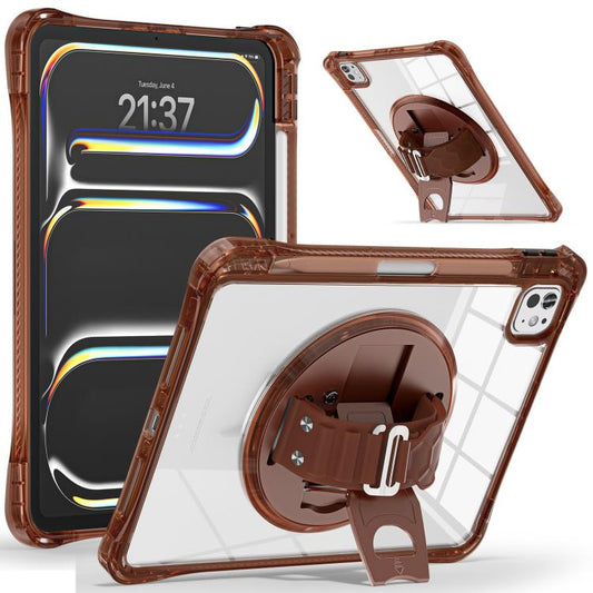 For iPad Pro 11 2024 Rotation Grip Holder TPU Hybrid Clear PC Tablet Case(Chocolate) - iPad Pro 11 2024 Cases by buy2fix | Online Shopping UK | buy2fix