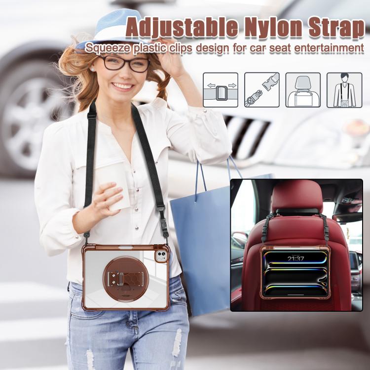 For iPad Pro 11 2024 Rotation Grip Holder TPU Hybrid Clear PC Tablet Case(Chocolate) - iPad Pro 11 2024 Cases by buy2fix | Online Shopping UK | buy2fix